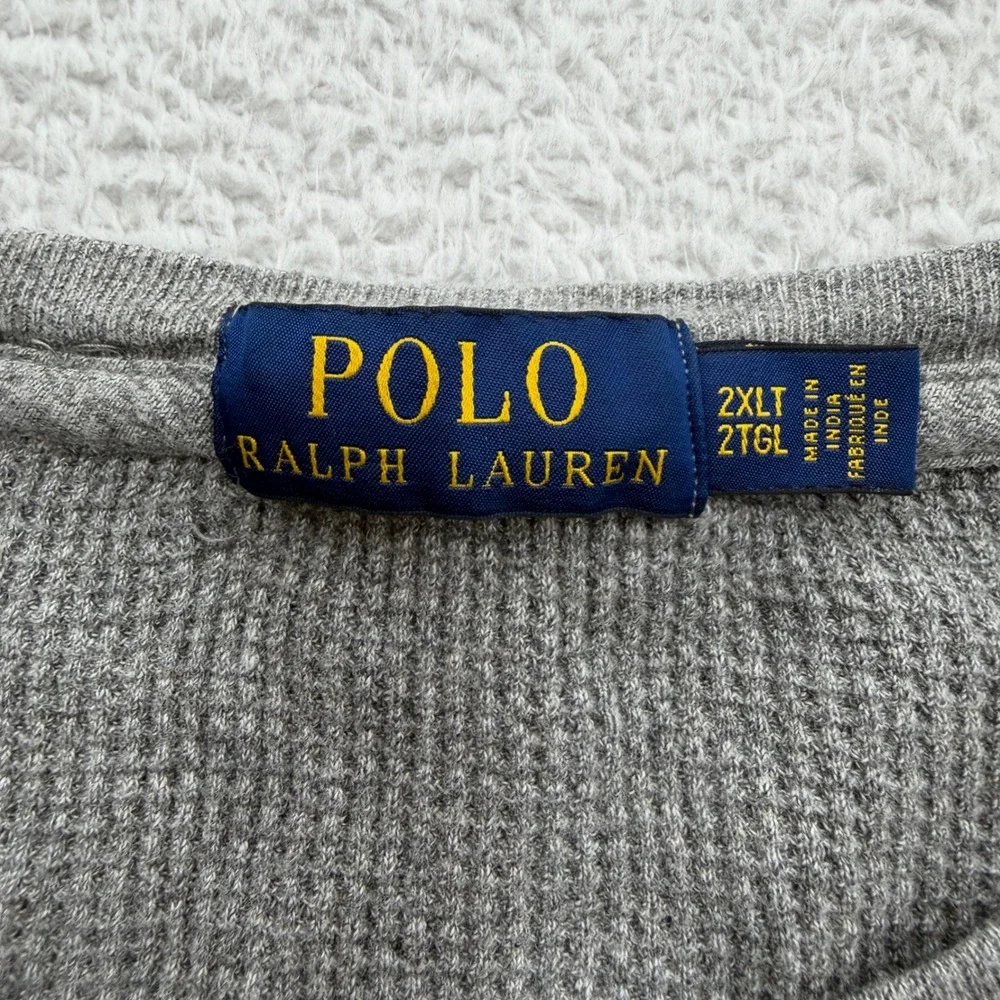 Polo Ralph Lauren Mens 2XLT Gray Waffle Knit Thermal Long Sleeve Shirt Pony Logo